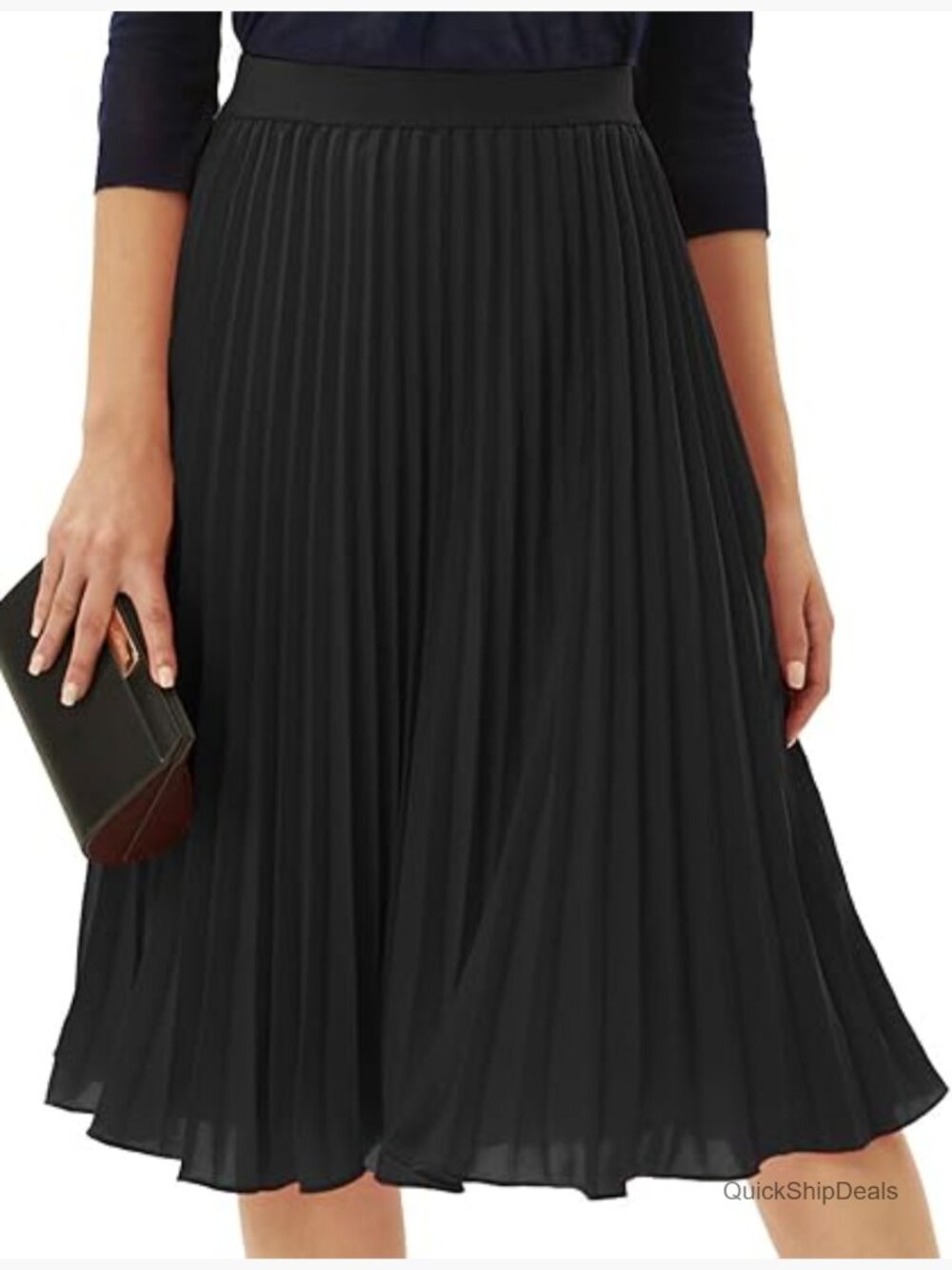 Pleated Chiffon Midi Skirt with Elastic Waist, Swing Flare A-Line
